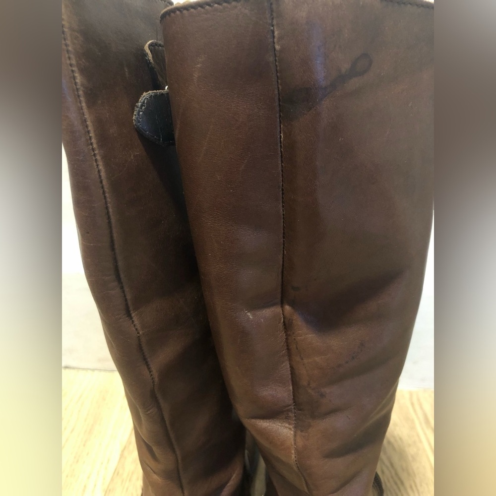 Sarah Jayne Canyon Brown Leather Round Toe Side Zip Knee High Boots Women’s - Picture 7 of 11